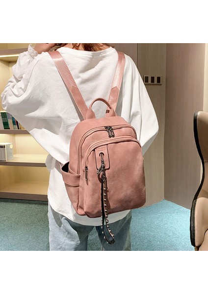 Bayanlar Pu Deri Sırt Çantası Kadın Moda Sırt Çantası Retro Omuz Çantası Okul Çantası Sırt Çantası Pembe (Yurt Dışından) modelleri