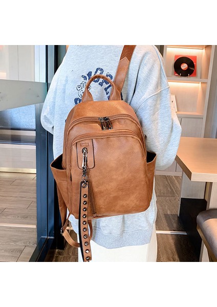 Bayanlar Pu Deri Sırt Çantası Kadın Moda Sırt Çantası Retro Omuz Çantası Okul Çantası Sırt Çantası Pembe (Yurt Dışından) fırsatları