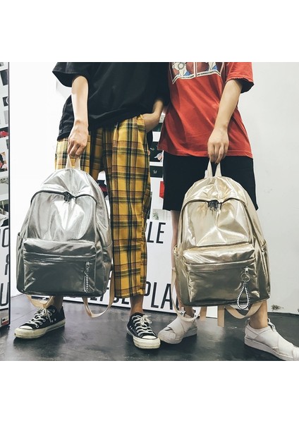 Hip-Hop Tarzı Ayna Yüzeyi Moda Erkek ve Kadın Sırt Çantası Kadın Naylon Sırt Çantası Gümüş (Yurt Dışından) indirimleri