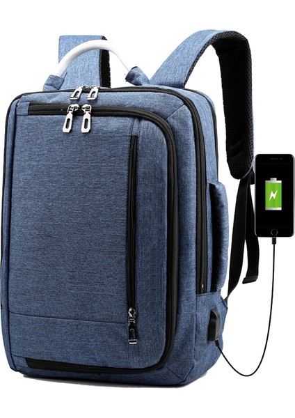 Yeni Iş Çantası 15.6 Inç Bilgisayar Çantası USB Şarj Sırt Çantası Su Geçirmez Seyahat Erkek ve Kadın Sırt Çantası Mavi (Yurt Dışından)