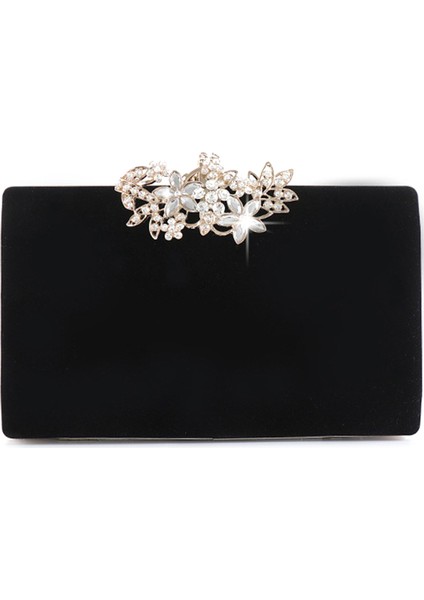 Moda Asil Bayan Taklidi Akşam Debriyaj Tote Çanta Katı Kadın Omuz Zinciri Süet Yüzey Siyah (Yurt Dışından)