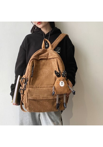 Moda Kadın Sırt Çantası Saf Renk Şerit Harajuku Okul Çantası Genç Lüks Kız Sırt Çantası Kadın Sevimli Bagkpack-B (Yurt Dışından)