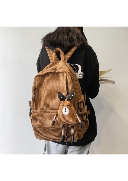 Moda Kadın Sırt Çantası Saf Renk Şerit Harajuku Okul Çantası Genç Lüks Kız Sırt Çantası Kadın Sevimli Bagkpack-B (Yurt Dışından)