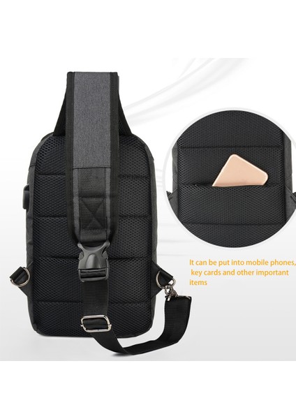 Rahat Erkek Göğüs Çantası Oxford Kumaş Su Geçirmez USB Crossbody Göğüs Çantası Açık Seyahat Omuz Çantası Gri (Yurt Dışından) modelleri