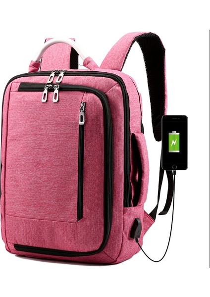 Yeni Iş Çantası 15.6 Inç Bilgisayar Çantası USB Şarj Sırt Çantası Su Geçirmez Seyahat Erkek ve Kadın Sırt Çantası Pembe (Yurt Dışından)