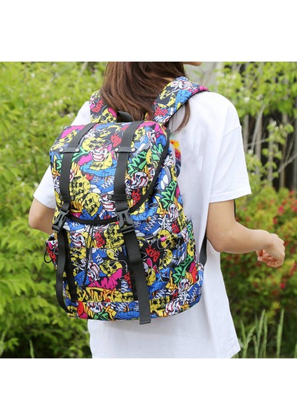 Moda Graffiti Renkli Dizüstü Sırt Çantası Eğlence Iş Su Geçirmez Büyük Kapasiteli Sırt Çantası Seyahat Çantası Okul Çantası Siyah (Yurt Dışından)