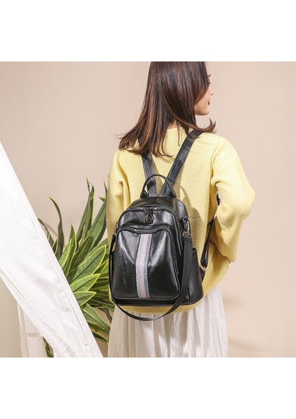 Basit Şerit Sırt Çantası Su Geçirmez Çanta Kolej Tarzı Gençlik Öğrenci Okul Çantası Seyahat Sırt Çantası Kız Büyük Kapasiteli Sırt Çantası Siyah (Yurt Dışından) fiyatları