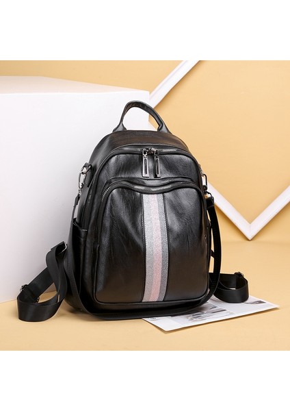 Basit Şerit Sırt Çantası Su Geçirmez Çanta Kolej Tarzı Gençlik Öğrenci Okul Çantası Seyahat Sırt Çantası Kız Büyük Kapasiteli Sırt Çantası Siyah (Yurt Dışından) modelleri