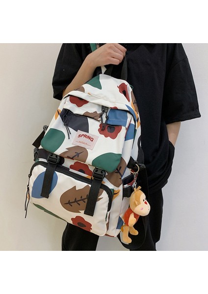 Büyük Kapasiteli Sırt Çantası Ülke Tarzı Bayanlar Çiçek Eğlence Seyahat Çantası Yüksek Kaliteli Öğrenci Okul Çantası-Beyaz (Yurt Dışından) modelleri