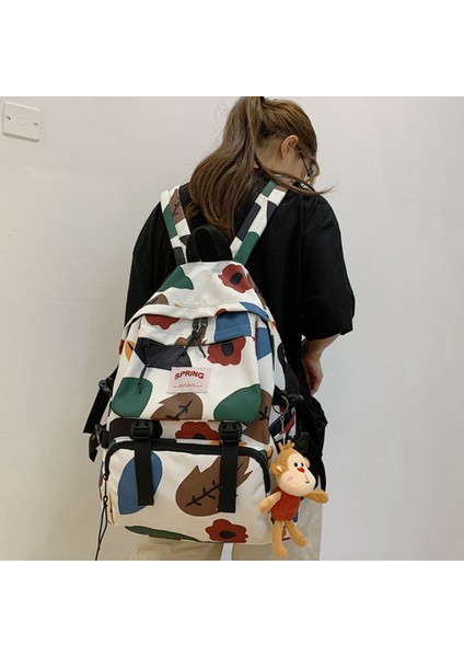 Büyük Kapasiteli Sırt Çantası Ülke Tarzı Bayanlar Çiçek Eğlence Seyahat Çantası Yüksek Kaliteli Öğrenci Okul Çantası-Beyaz (Yurt Dışından) fırsatları