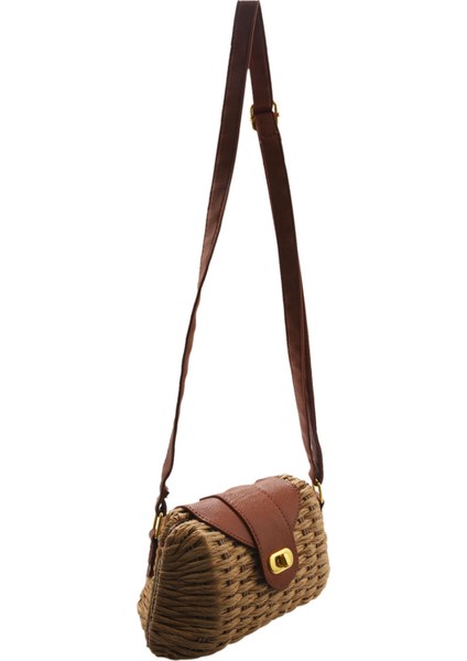 Moda Trendi Kilitli Dokuma Çanta Kova Tipi Hasır Çanta Omuz Çapraz Paket Kahverengi (Yurt Dışından) fırsatları