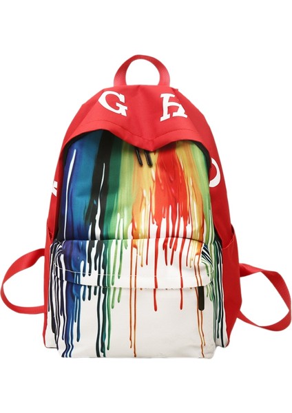 Moda Graffiti Baskılı Omuz Çantası Kadın Vahşi Edebi Fan Sırt Çantası Kampüs Öğrenci Çantası Kırmızı (Yurt Dışından)