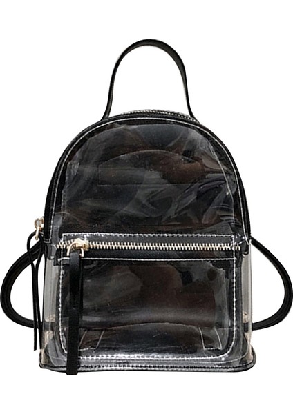 Şeffaf Sırt Çantası Kadın Rahat Moda Yüksek Kaliteli Bayan Sırt Çantası Şeffaf Okul Çantası Seyahat Çantası-Siyah (Yurt Dışından)