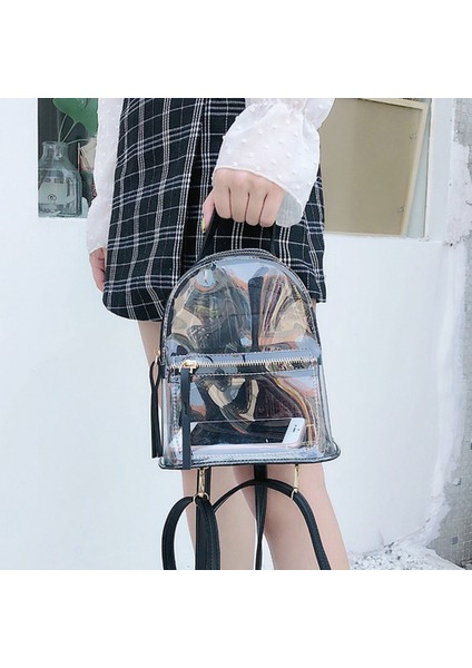 Şeffaf Sırt Çantası Kadın Rahat Moda Yüksek Kaliteli Bayan Sırt Çantası Şeffaf Okul Çantası Seyahat Çantası-Siyah (Yurt Dışından) fiyatları