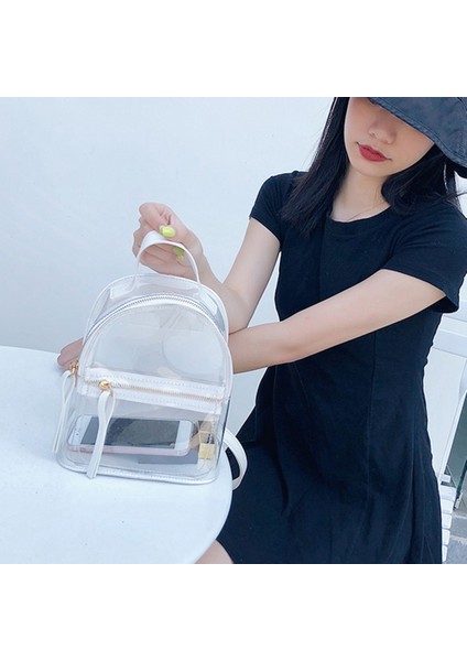 Şeffaf Sırt Çantası Kadın Rahat Moda Yüksek Kaliteli Bayan Sırt Çantası Şeffaf Okul Çantası Seyahat Çantası-Siyah (Yurt Dışından) fırsatları