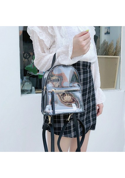 Şeffaf Sırt Çantası Kadın Rahat Moda Yüksek Kaliteli Bayan Sırt Çantası Şeffaf Okul Çantası Seyahat Çantası-Siyah (Yurt Dışından) indirimleri