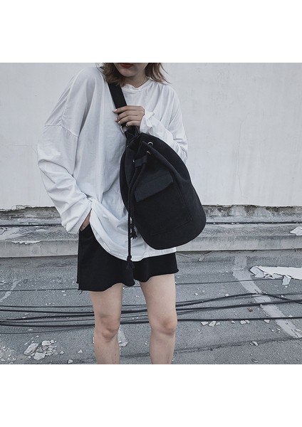 Moda Sırt Çantası Kadın Çantası Büyük Kapasiteli Kanvas Halat Seyahat Çantası Çok Amaçlı Spor Çantası Siyah (Yurt Dışından) fiyatları