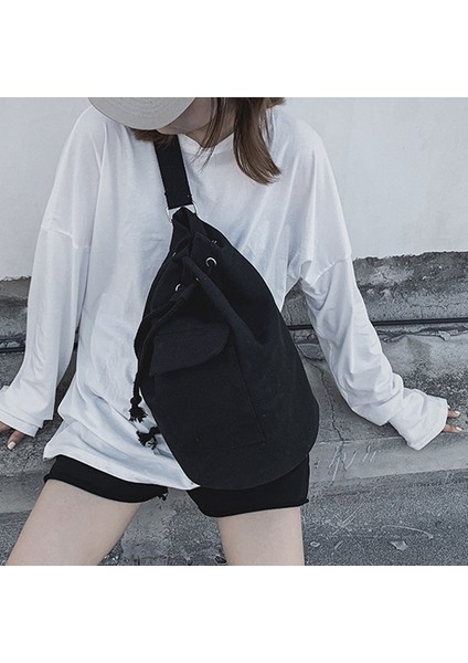 Moda Sırt Çantası Kadın Çantası Büyük Kapasiteli Kanvas Halat Seyahat Çantası Çok Amaçlı Spor Çantası Siyah (Yurt Dışından) modelleri