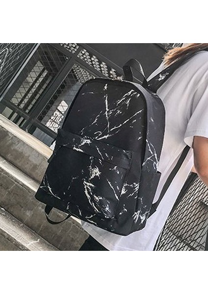 Net Kırmızı Mermer Desen Sırt Çantası Öğrenci Kişilik Serin Taşınabilir Kadın Sırt Çantası Siyah (Yurt Dışından) modelleri