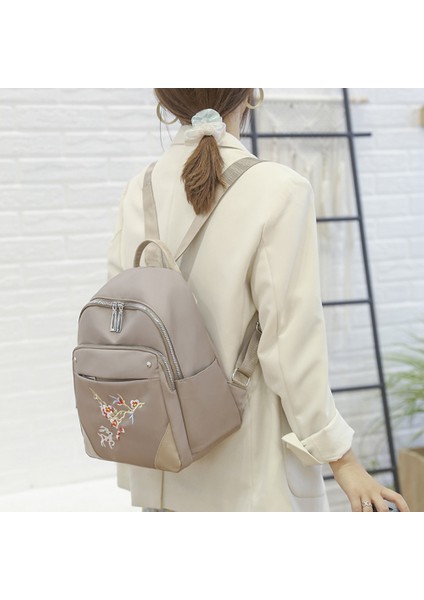 Çin Tarzı Çiçek Nakış Kadın Sırt Çantası Su Geçirmez Oxford Küçük Okul Çantası Gençlik Seyahat Omuz Çantası-Haki (Yurt Dışından) fırsatları