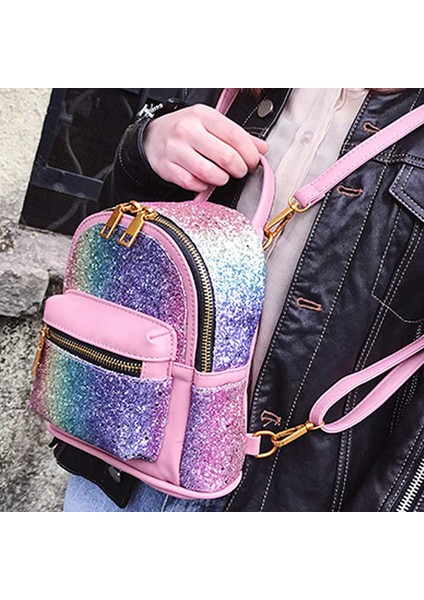 Kadın Kızlar Parlayan Sırt Çantası Dönüştürülebilir Omuz Çanta Çocuk Seyahat Çantası Sırt Çantası, Degrade Pembe (Yurt Dışından) indirimleri