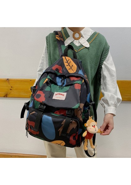 Büyük Kapasiteli Sırt Çantası Ülke Tarzı Bayanlar Çiçek Eğlence Seyahat Çantası Yüksek Kaliteli Öğrenci Okul Çantası-Siyah (Yurt Dışından) fiyatları