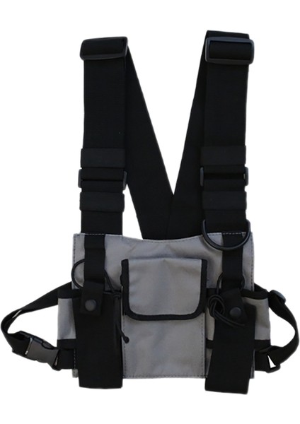 Erkekler ve Kadınlar Hip-Hop Gelgit Marka Yelek Çok Fonksiyonlu Fonksiyonel Göğüs Çantası Takım Yelek Sırt Çantası Gri (Yurt Dışından)
