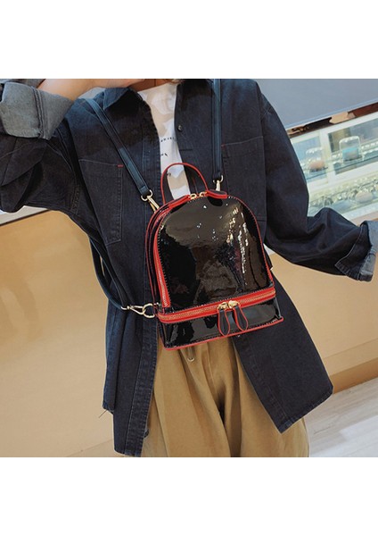 Kore Tarzı Omuz Çantası Kadın Gelgit Mini Sırt Çantaları Şeker Renk Öğrenci Küçük Sırt Çantası Yaz Seyahat Sırt Çantası Siyah (Yurt Dışından) modelleri