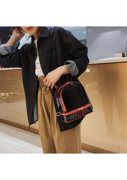 Kore Tarzı Omuz Çantası Kadın Gelgit Mini Sırt Çantaları Şeker Renk Öğrenci Küçük Sırt Çantası Yaz Seyahat Sırt Çantası Siyah (Yurt Dışından) fırsatları