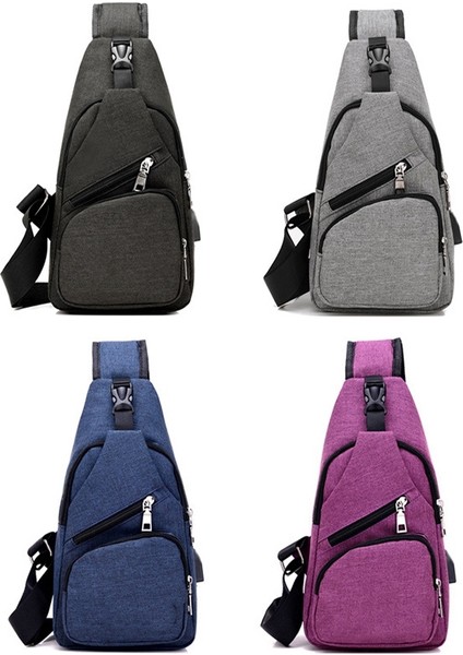 Omuz Çantası USB Şarj Spor Erkek Oxford Crossbody Rahat Messenger Paketi Kulaklık Deliği Çok Fonksiyonlu Siyah (Yurt Dışından) fiyatları