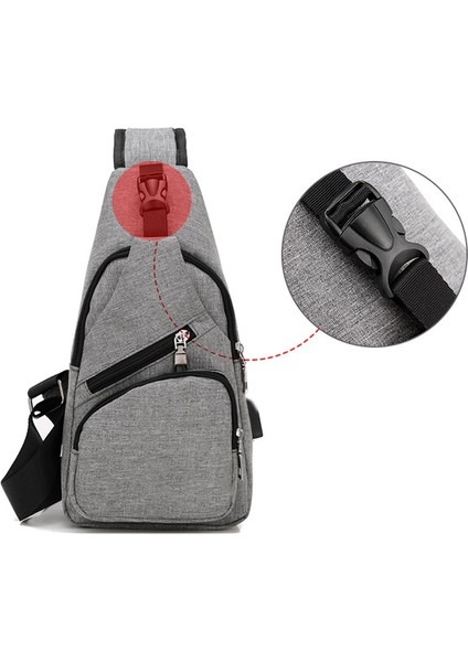 Omuz Çantası USB Şarj Spor Erkek Oxford Crossbody Rahat Messenger Paketi Kulaklık Deliği Çok Fonksiyonlu Siyah (Yurt Dışından) indirimleri