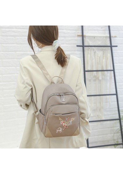 Çin Tarzı Çiçek Nakış Kadın Sırt Çantası Su Geçirmez Oxford Küçük Okul Çantası Gençlik Seyahat Omuz Çantası-Haki (Yurt Dışından) fiyatları
