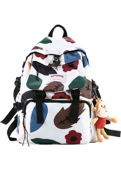 Büyük Kapasiteli Sırt Çantası Ülke Tarzı Bayanlar Çiçek Eğlence Seyahat Çantası Yüksek Kaliteli Öğrenci Okul Çantası-Beyaz (Yurt Dışından)