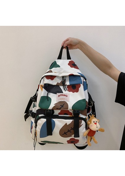 Büyük Kapasiteli Sırt Çantası Ülke Tarzı Bayanlar Çiçek Eğlence Seyahat Çantası Yüksek Kaliteli Öğrenci Okul Çantası-Beyaz (Yurt Dışından) fiyatları