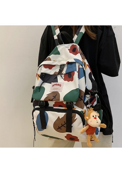 Büyük Kapasiteli Sırt Çantası Ülke Tarzı Bayanlar Çiçek Eğlence Seyahat Çantası Yüksek Kaliteli Öğrenci Okul Çantası-Beyaz (Yurt Dışından) indirimleri