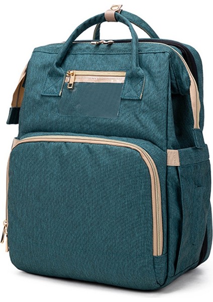 Çok Fonksiyonlu Bebek Bezi Çantası Sırt Çantası Seyahat Taşınabilir Büyük Kapasiteli Çift Omuz Anne Katlanabilir Beşik Çantası Koyu Yeşil (Yurt Dışından)