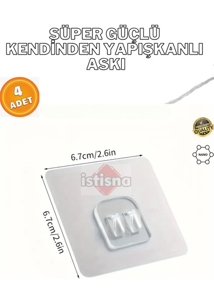 4 Adet Süper Güçlü Şeffaf Çerçeve Askısı Lekesiz Duvar Yapışkanı Mutfak Banyo Raf Tutucu Aksesuarı