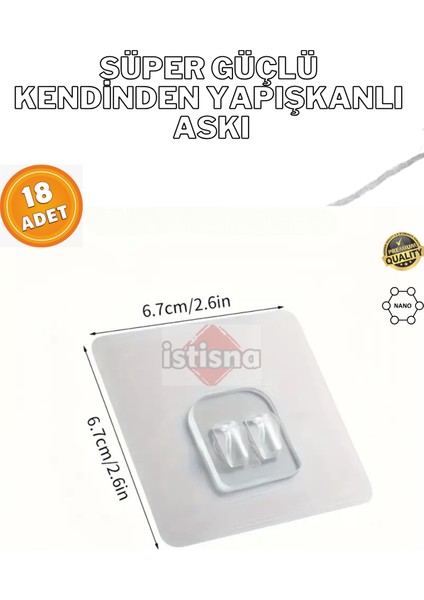 18 Adet Süper Güçlü Şeffaf Çerçeve Askısı Lekesiz Duvar Yapışkanı Mutfak Banyo Raf Tutucu Aksesuarı