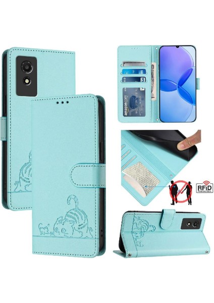 Tcl 501 Kedi Rfıd Kart Yuvası Tutucu Için Kılıf Kickstand Cüzdan Kapak Çevirin (Yurt Dışından)