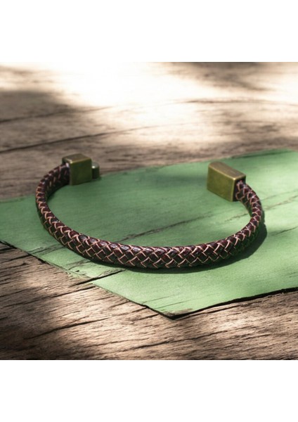 Kahverengi Örgü Deri Bileklik | Metal Mıknatıs Kapatma fiyatları