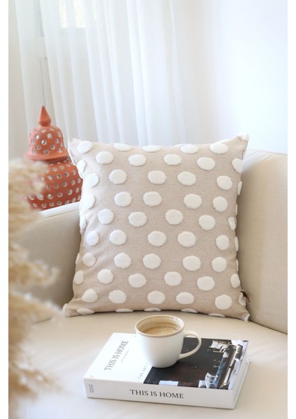 Bohem Özel Tasarım Punch Panç Desen Dekoratif Kırlent Kılıfı Point Bej 50 x 50 cm