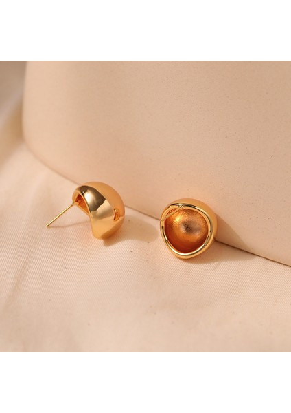 Pirinç Kaplama 18K Gerçek Altın Küçük Boy Kızdırma Metal Kulak Çiviler Geometrik Retro Kişiselleştirilmiş Küpe (Yurt Dışından) fırsatları