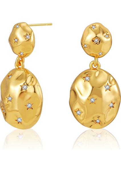 18K Altın Xingx Kabartmalı Kakma Zirkon Kulak Çiviler Dairesel Küpe Küçük (Yurt Dışından)