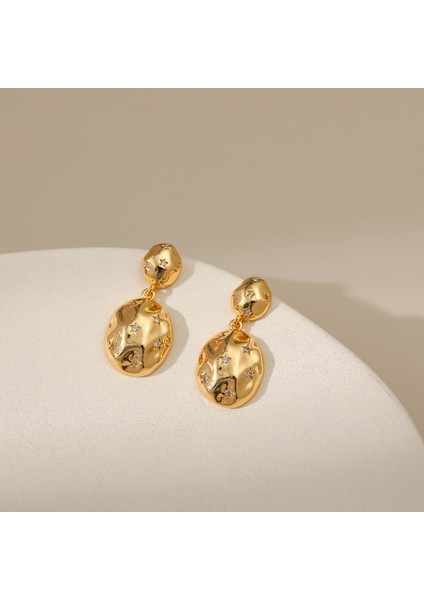 18K Altın Xingx Kabartmalı Kakma Zirkon Kulak Çiviler Dairesel Küpe Küçük (Yurt Dışından) fiyatları