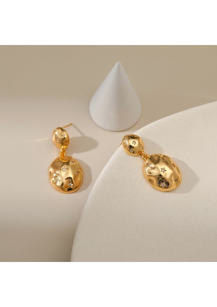 18K Altın Xingx Kabartmalı Kakma Zirkon Kulak Çiviler Dairesel Küpe Küçük (Yurt Dışından) modelleri