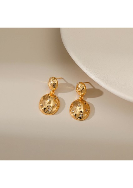 18K Altın Xingx Kabartmalı Kakma Zirkon Kulak Çiviler Dairesel Küpe Küçük (Yurt Dışından) fırsatları