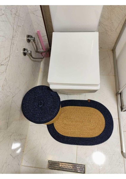 Jüt Hasır 2 Li Banyo Paspas Takımı Bohem Tarzı Banyo Takımı Paspas 40x60 /Sepet/25x25