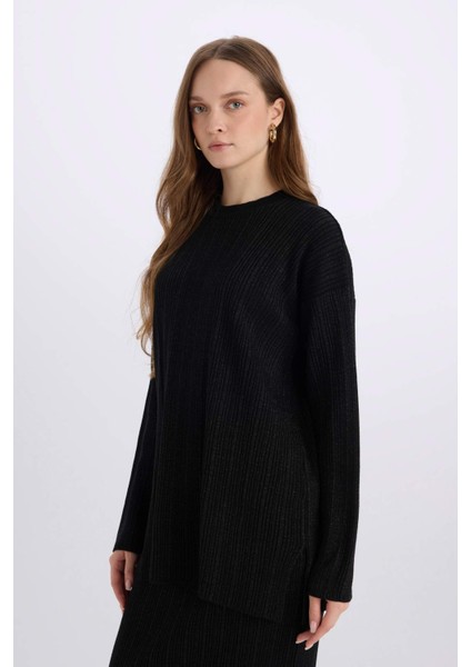 Relax Fit Bisiklet Yaka Basic Düz Triko Kazak Tunik D8633AX24WN modelleri
