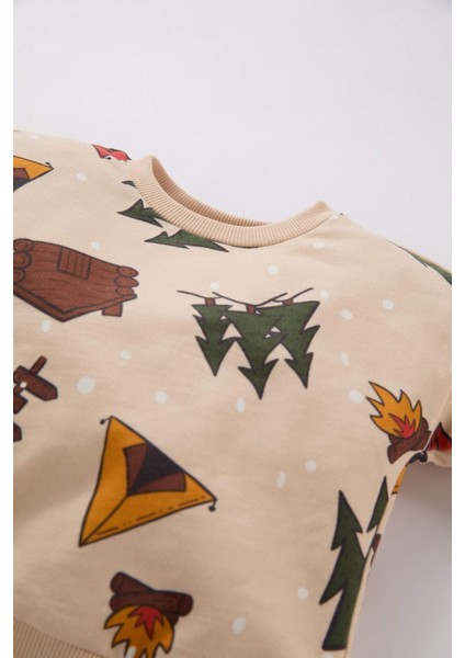 Erkek Bebek 2'li Takım Yeni Yıl Baskılı Bisiklet Yaka Sweatshirt Beli Lastikli Alt D5932A524WN modelleri