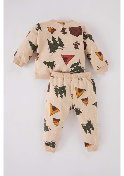 Erkek Bebek 2'li Takım Yeni Yıl Baskılı Bisiklet Yaka Sweatshirt Beli Lastikli Alt D5932A524WN indirimleri